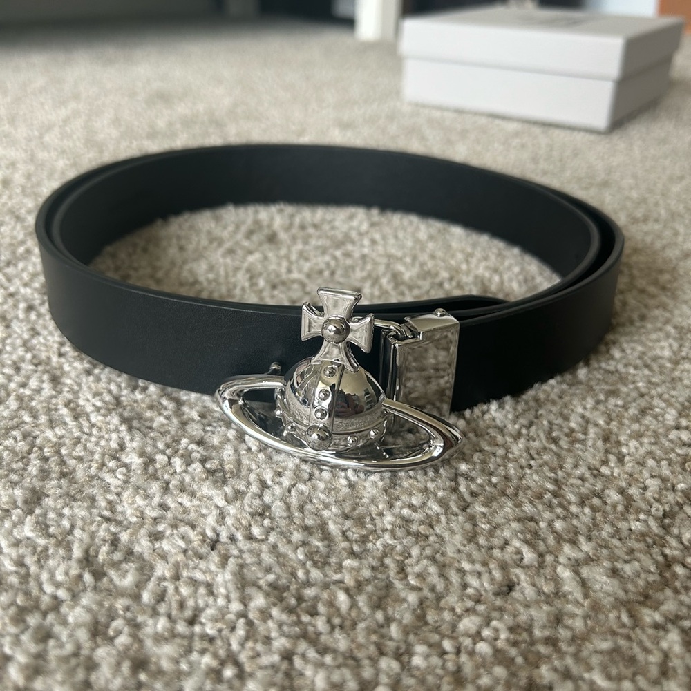 Black Belt with Silver Orb Buckle Vivienne Westwood Leather